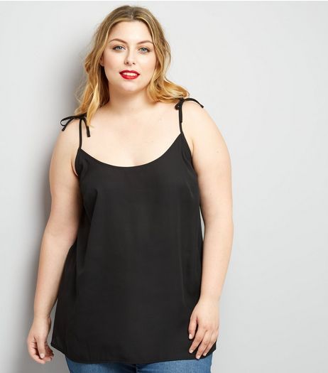 Curves Black Tie Strap Cami | New Look