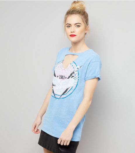 Blue Eagle Print Choker Neck T-Shirt | New Look