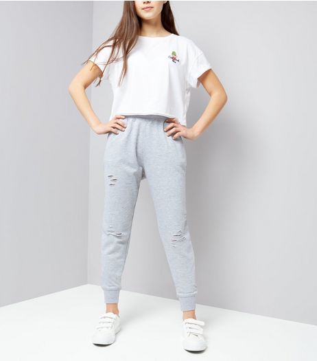 Teens Grey Ripped High Waist Joggers | New Look