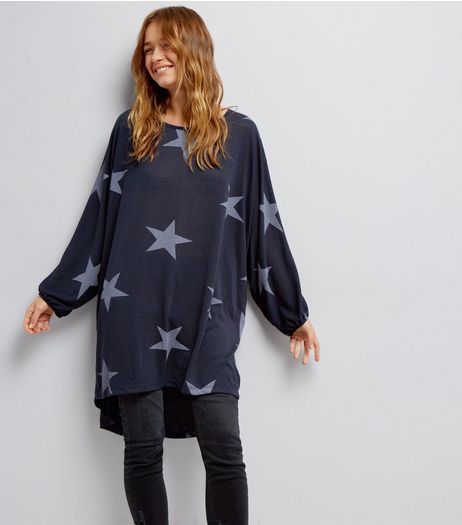 Blue Vanilla Navy Star Print Oversized Top | New Look