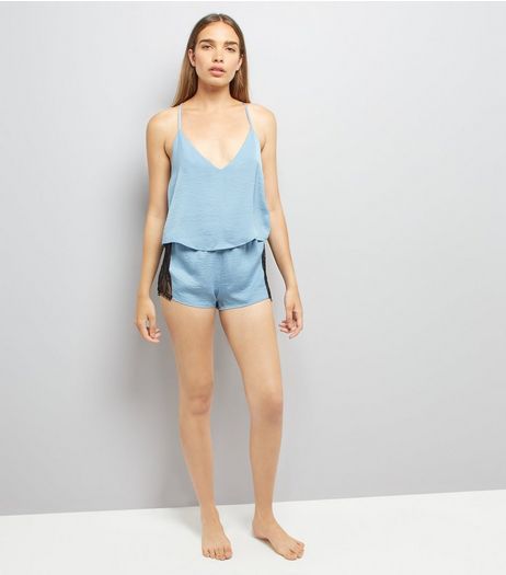 Pale Blue Lace Trim Cami And Shorts Pyjama Set | New Look