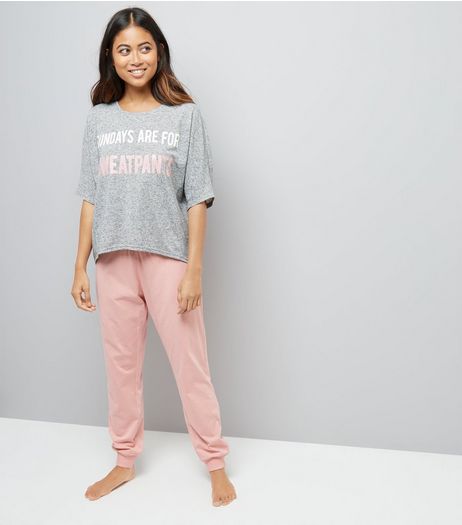 Petite Pink Sunday Slogan Pyjama Set | New Look
