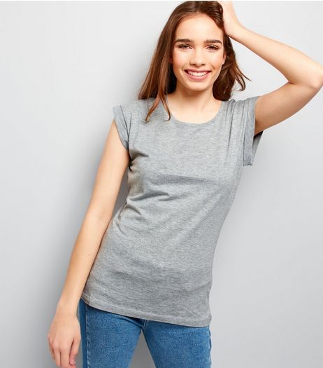 Light Grey Rolled Sleeve T-Shirt | New Look