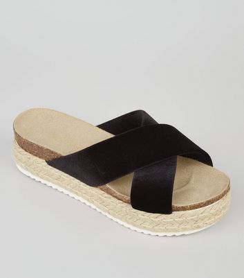 black velvet flat sandals