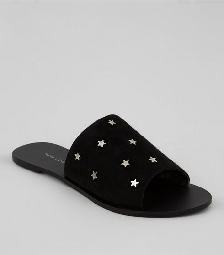 Black Suede Star Stud Mules | New Look