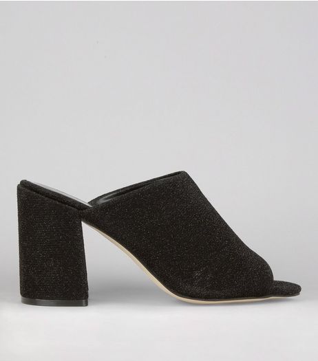 Black Glitter Lurex Mules | New Look