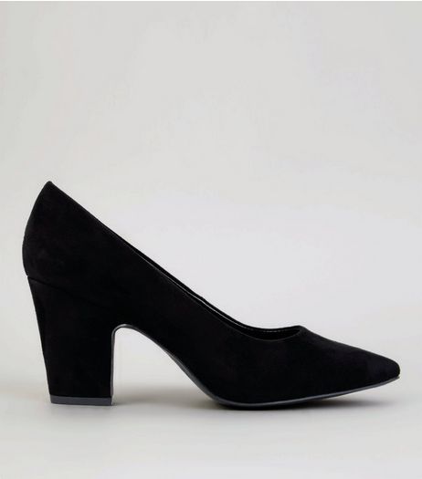 Black Suedette Block Court Heels | New Look