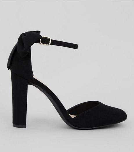 Black Suedette Bow Back Heels | New Look
