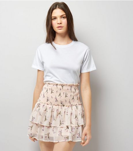 Pink Floral Print Tiered Mini Skirt | New Look
