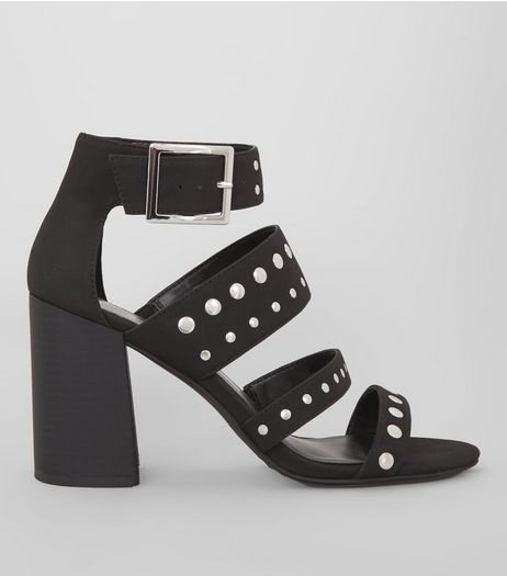 Black Stud Block Heels | New Look