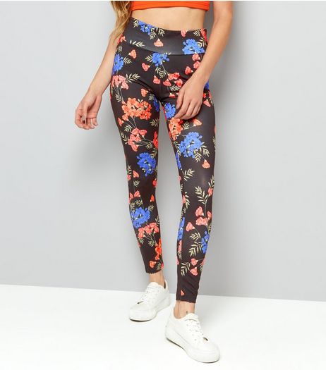 Black Floral Print High Waist Leggings | New Look