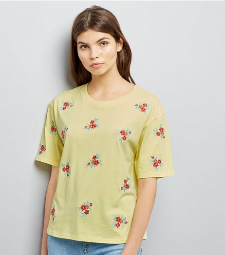 Yellow Floral Embroidered T-Shirt | New Look