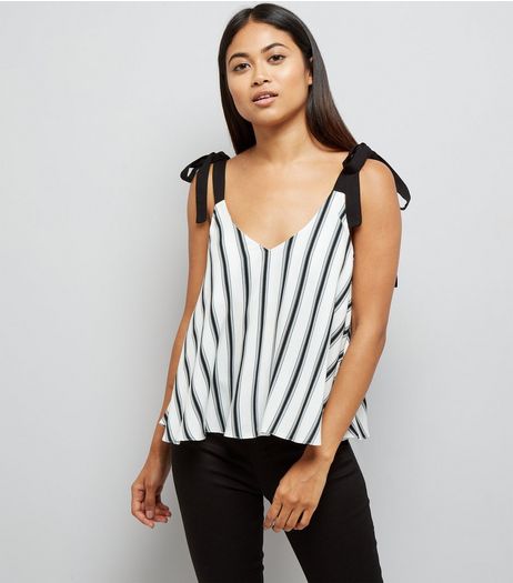 Petite White Stripe Tie Strap Cami | New Look