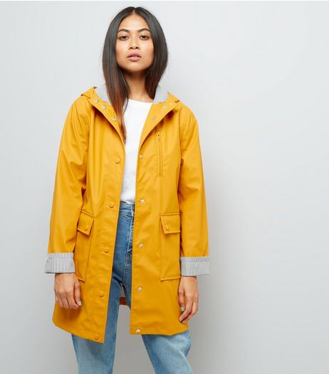 Petite Yellow Stripe Cuff Longline Matte Anorak | New Look