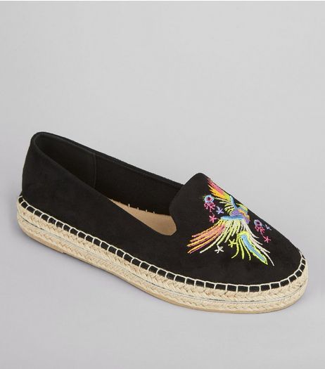Black Bird Embroidered Espadrilles | New Look