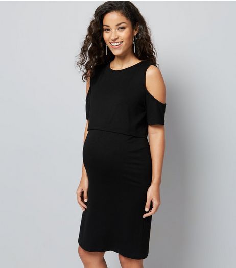 Maternity Black Cold Shoulder Nursing Dress | New Look