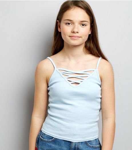 Teens Blue Ribbed Lattice Front Cami | New Look