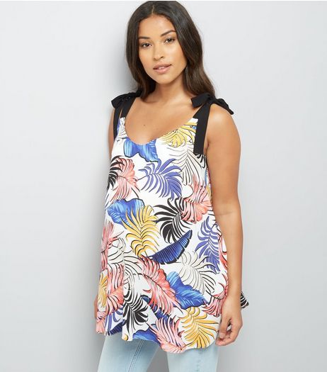 Maternity White Tropical Priont Tie Strap Cami | New Look