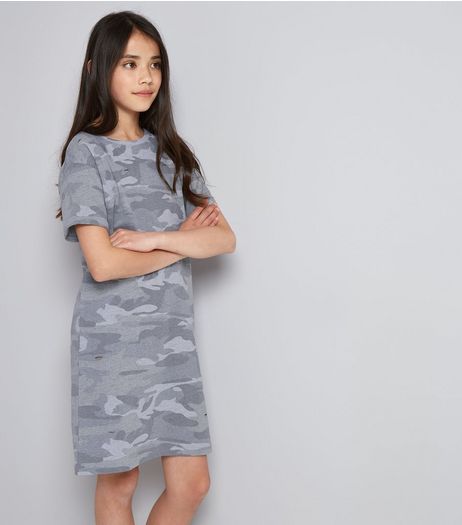 Teens Green Camo Print T-Shirt Dress | New Look