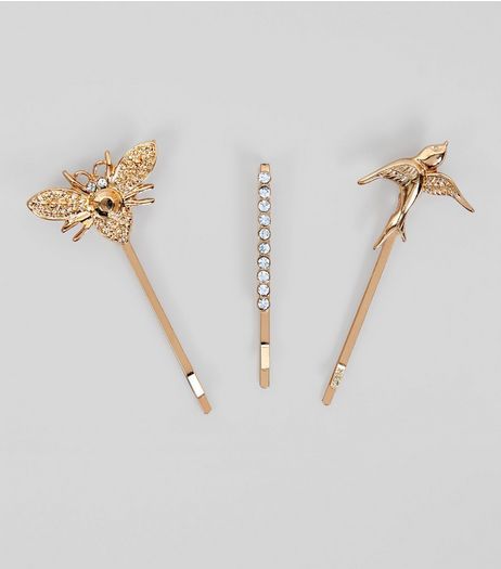 3 Pack Gold Bumblebee Hair Grips | New Look