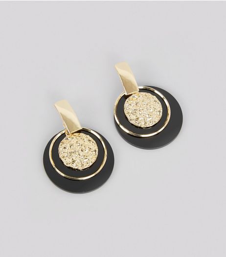 Black Contrast Textured Disc Drop Earrings | New Look