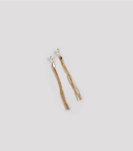 Gold Contrast Long Chain Drop Earrings | New Look