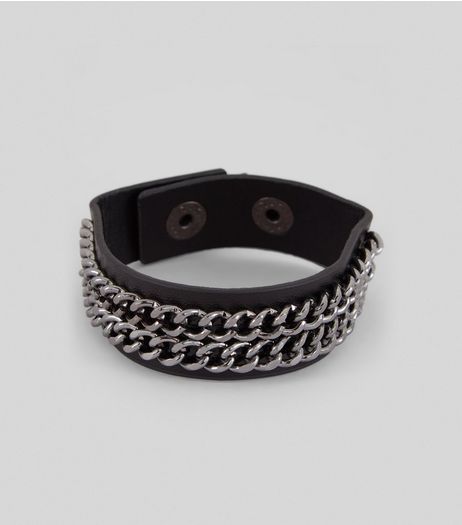 Black Silver Chain Cuff | New Look