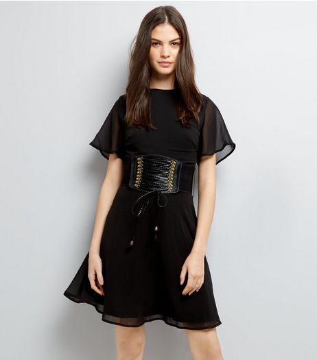Black Corset Belt Dress | New Look