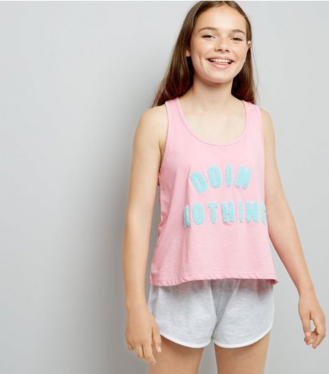 Teens Pink Doin Nothing Slogan Pyjama Set | New Look