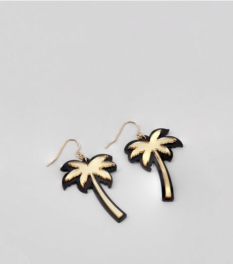 Black Acrylic Palm Tree Earrings | New Look