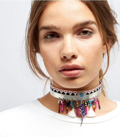 Silver Aztec Tassel Choker | New Look