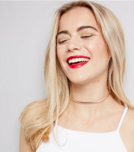 3 Pack Rose Gold Silver and Gold Herringbone Chain Chokers | New Look
