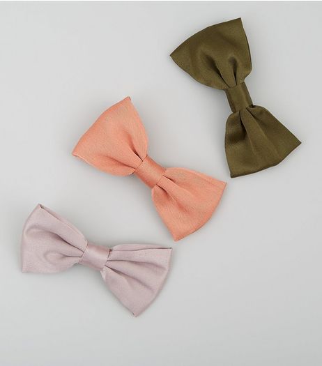 3 Pack Satin Bow Hair Clips | New Look