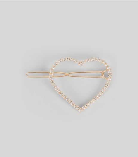 Gold Diamante Heart Hair Slide | New Look