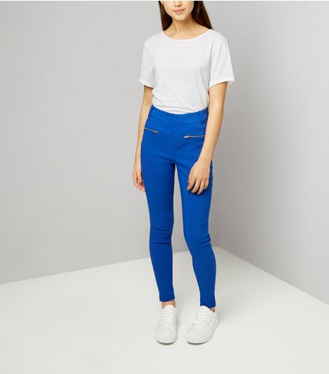 Teens Bright Blue Zip Pocket Skinny Trousers | New Look