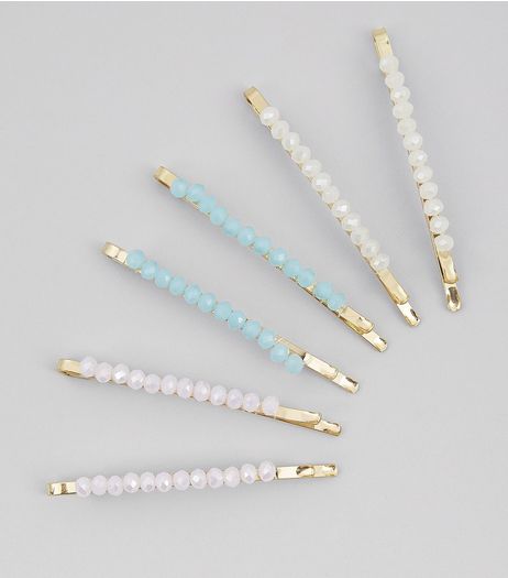 6 Pack Gold Bead Hair Clips | New Look