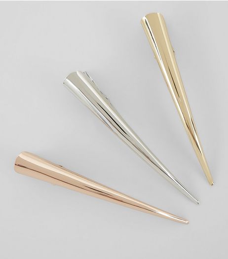 3 Pack Rose Gold Silver and Gold Hair Slides | New Look