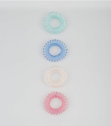 4 Pack Pastel Spiral Bobble Hairbands | New Look