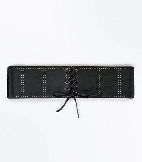 Black Studded Corset Lace Up Belt | New Look