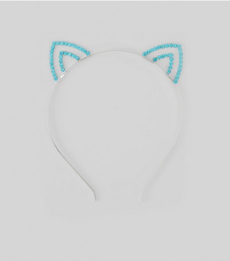 Blue Diamante Cat Ear Headband | New Look