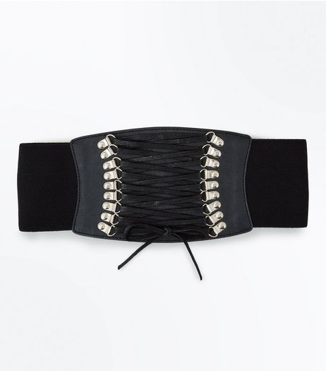 Black Lace Up Eyelet Corset Belt | New Look
