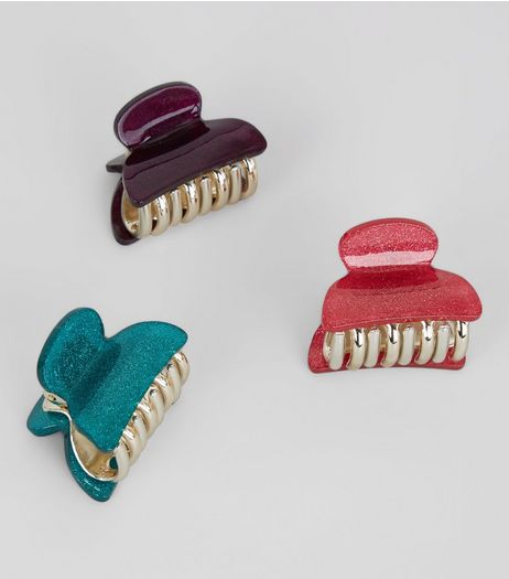3 Pack Purple Pink and Blue Glitter Bulldog Clips | New Look