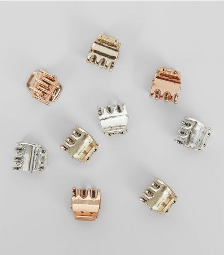 9 Pack Rose Gold Silver and Gold Mini Bulldog Clips | New Look