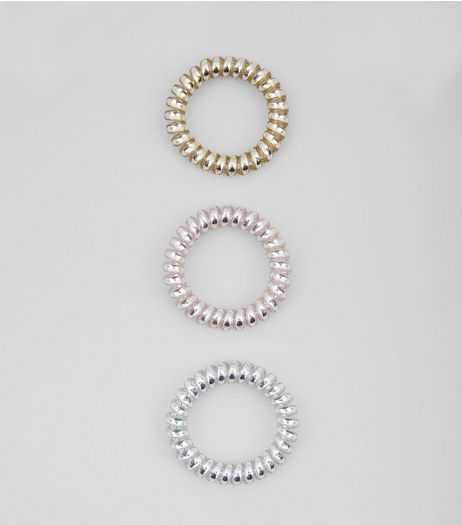 3 Pack Metallic Spiral Hair Bobbles | New Look