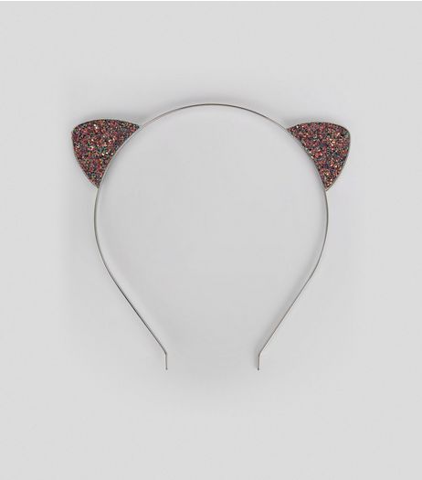 Black Irisdescent Glitter Cat Ears | New Look
