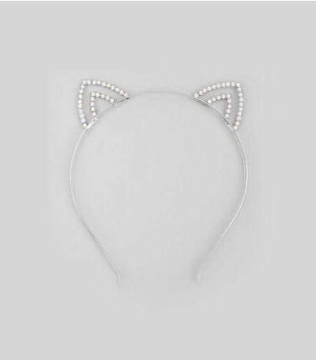 Silver Diamante Cat Ears | New Look