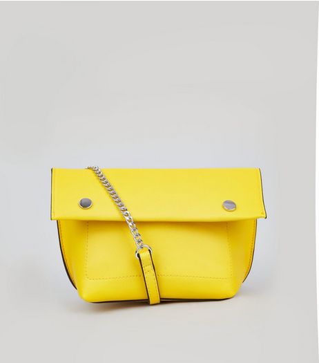 Yellow Stud Detail Gold Over Cross Body Bag | New Look