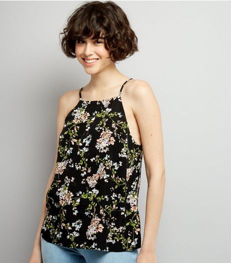 Black Floral Jacquard Cami Top | New Look