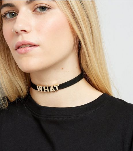 Black WHAT Charm Choker | New Look