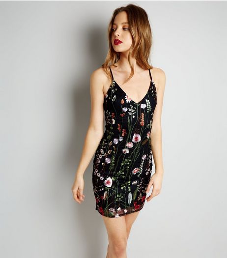 Parisian Black Floral Embroidered Mesh Dress | New Look